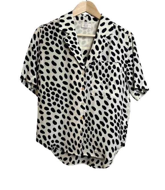 Ayr Tops - AYR The Pool Boy Button Down Shirt Hot Dot Cream Black XS Oversized Silk